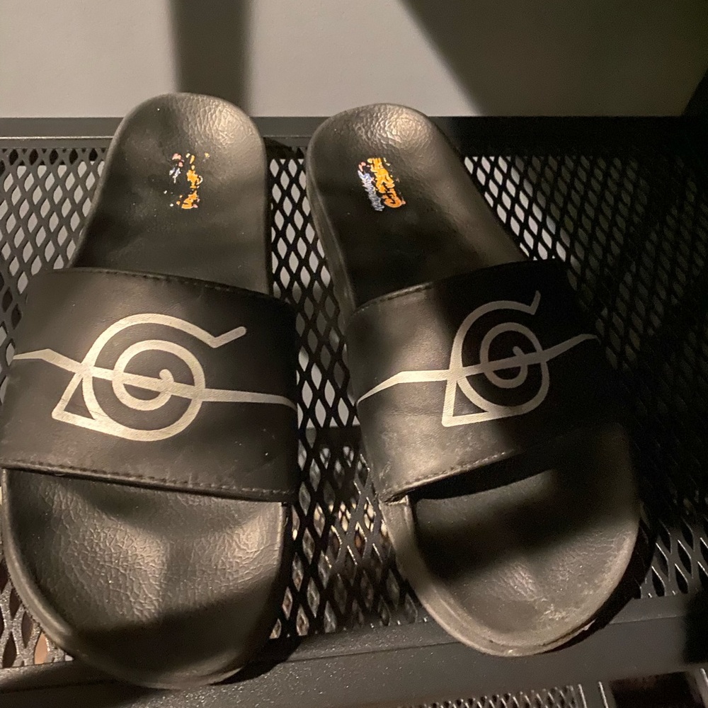Naruto Black Slide Sandals with Silver Graphic - Unbranded
